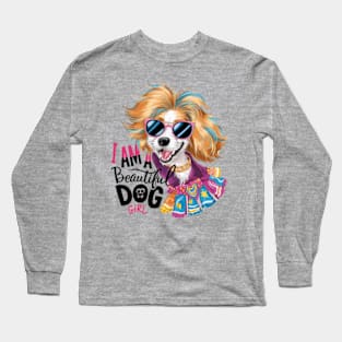 A vibrant and whimsical 4k vector illustration showcases a delightful Dog, adorned with sunglasses and exuding an infectious charm. (3) Long Sleeve T-Shirt